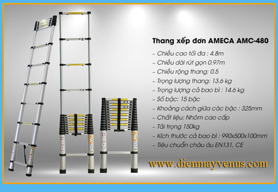 Ảnh Thang nhôm rút đơn Ameca AMC-480 giá tốt tại Hà Nội